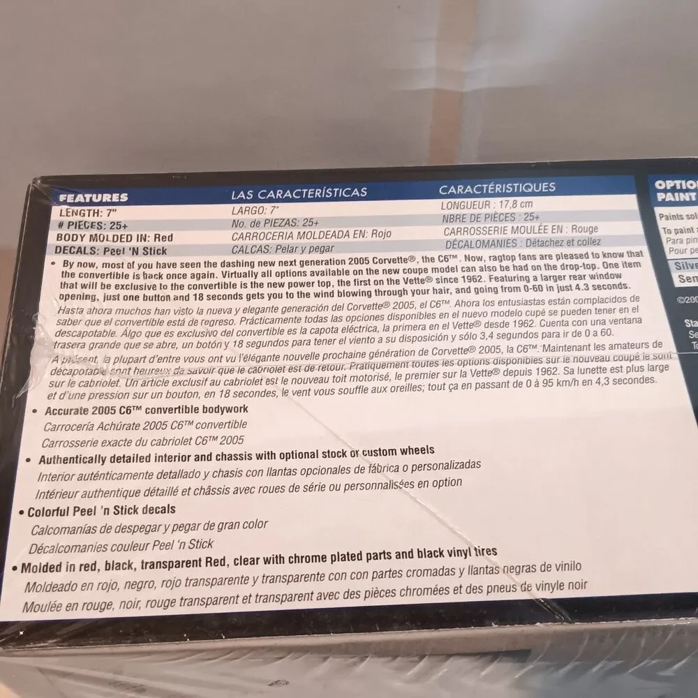 Revell 2005 Corvette C6 Convertible Model Kit-Skill 1-SnapTite-1:25 Scale-NEW